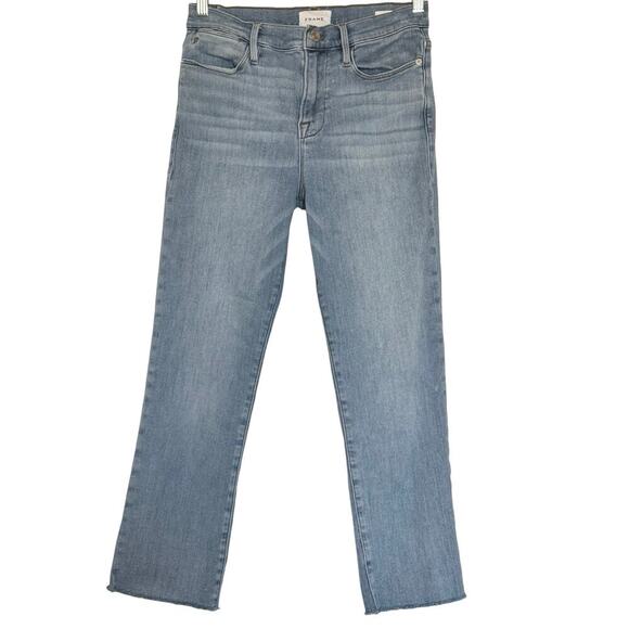 FRAME Le High Straight Raw Edge Crop Jean Size 29 in Alemany Light Wash - Picture 3 of 10
